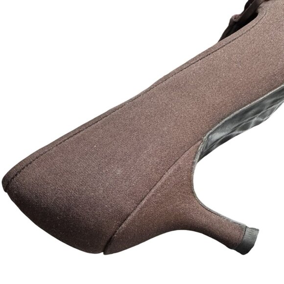 Stuart Weitzman Brown Kitten Heel Pumps W/ Rhinestone Bow Accents Size 7.5 M - Picture 6 of 6